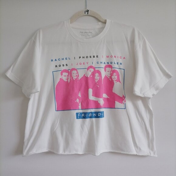 Friends Womens White Y2K Preppy Classic Graphic Cropped T-Shirt Size Large - Picture 1 of 5